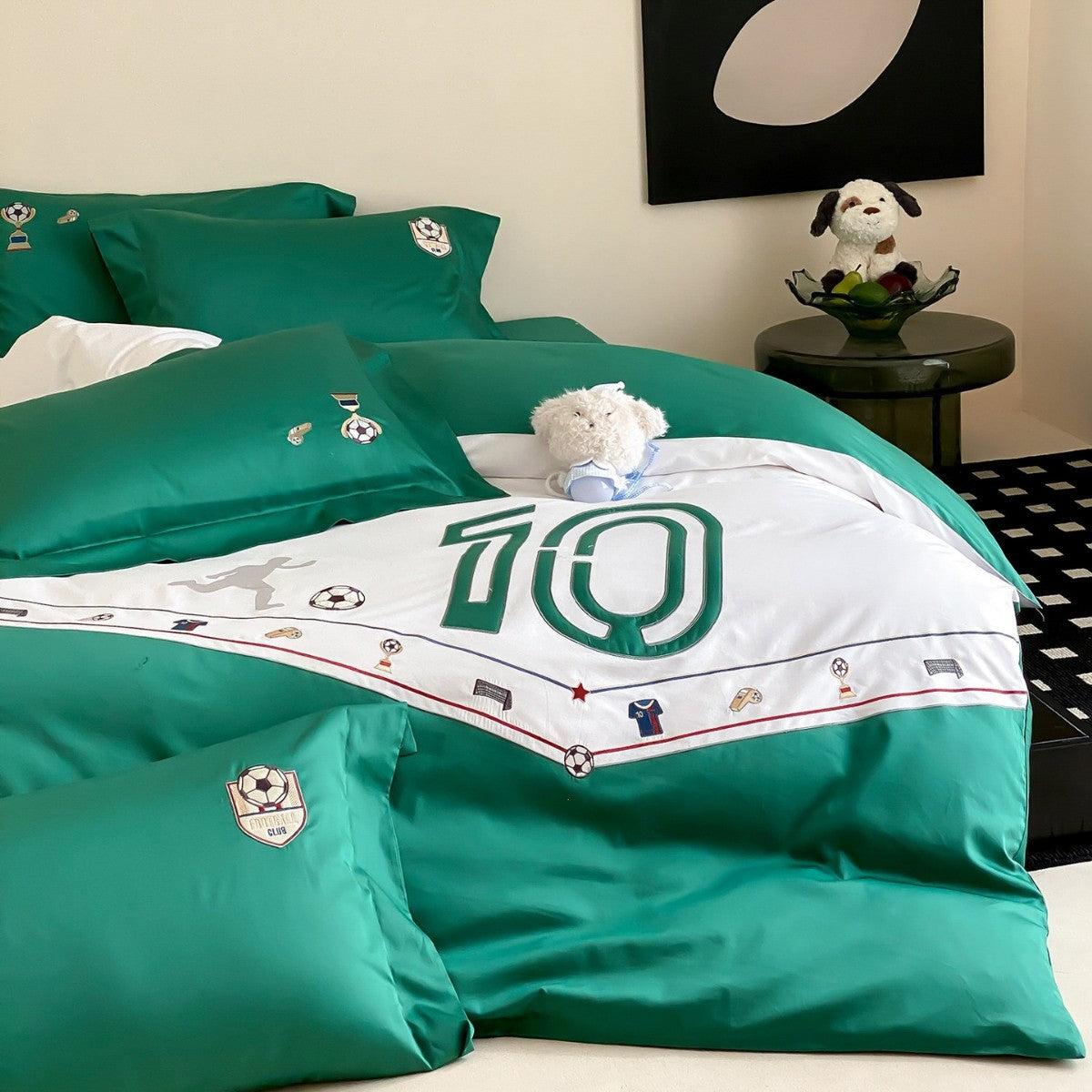 Kinder-Bettwäsche-Garnitur mit Fußball-Design, Nummern-Print und weichem Baumwollsatin
