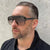 Damen modische Sonnenbrille mit markanter Geometrie und braunen Gläsern Brehn