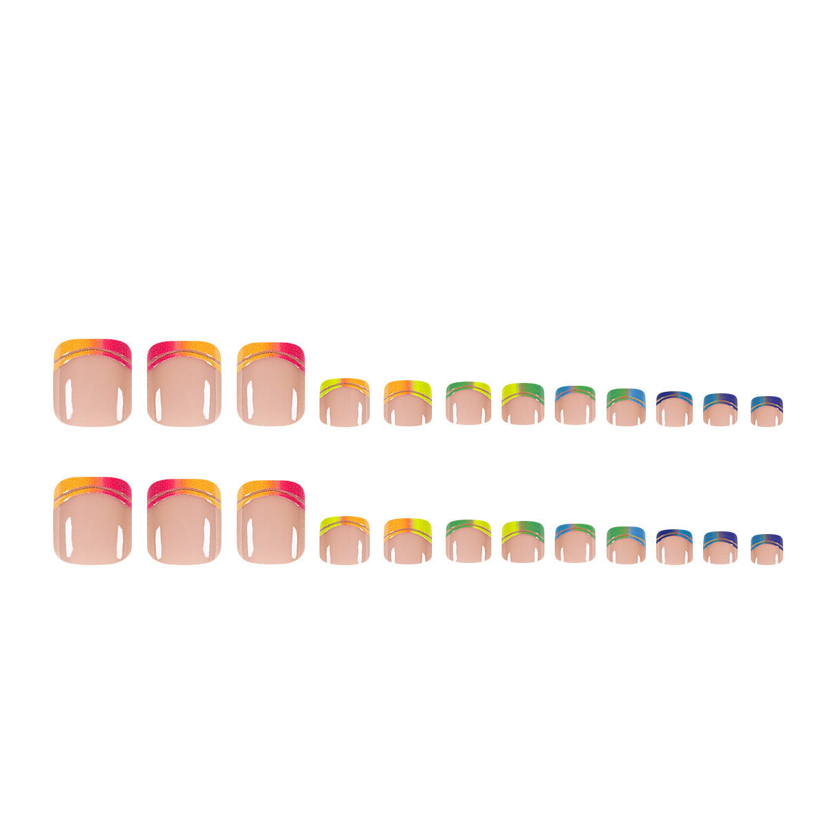 Fußnagelkunstset mit glänzenden Regenbogen-Spitzendesigns Brehn