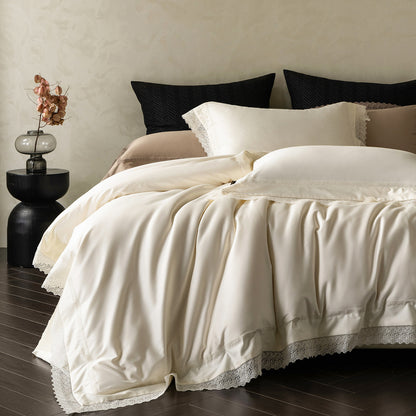 Spitzenbesetzte Luxus-Baumwoll-Satin Bettbezug Set
