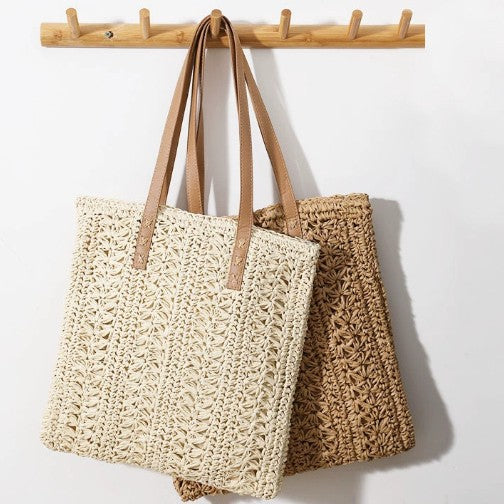Damen Stylische Tragetasche aus geflochtenem Naturmaterial Brehn