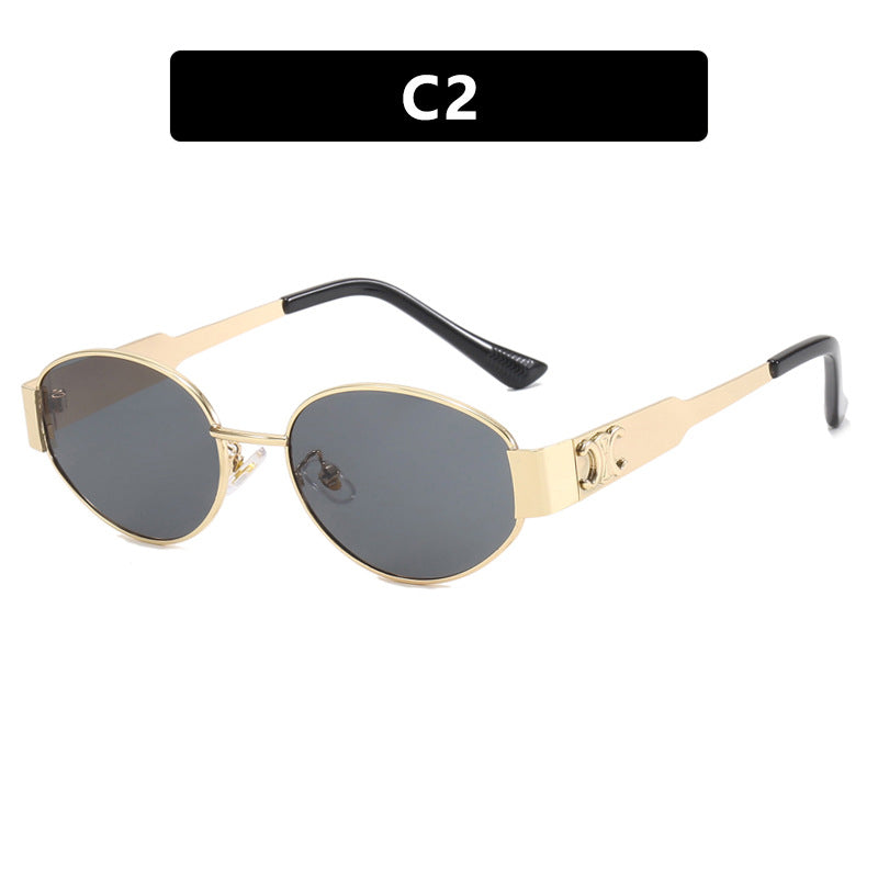 Damen modische Sonnenbrille im eleganten ovalen Design mit robustem Metallrahmen Brehn