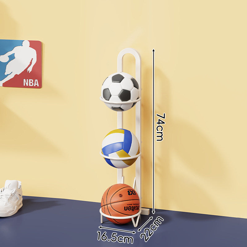 Dreistufiger vertikaler Sportballlagerregal mit wandfertigem Sockel und kreisförmigen Halterungen