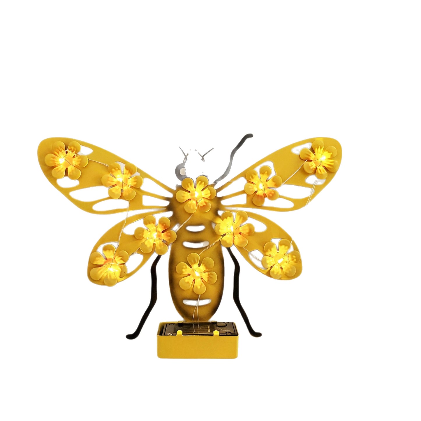 Dekorative Solar LED Bienen Wand Skulptur Mit Floralen Lichterketten Und Metall Halterung Brehn