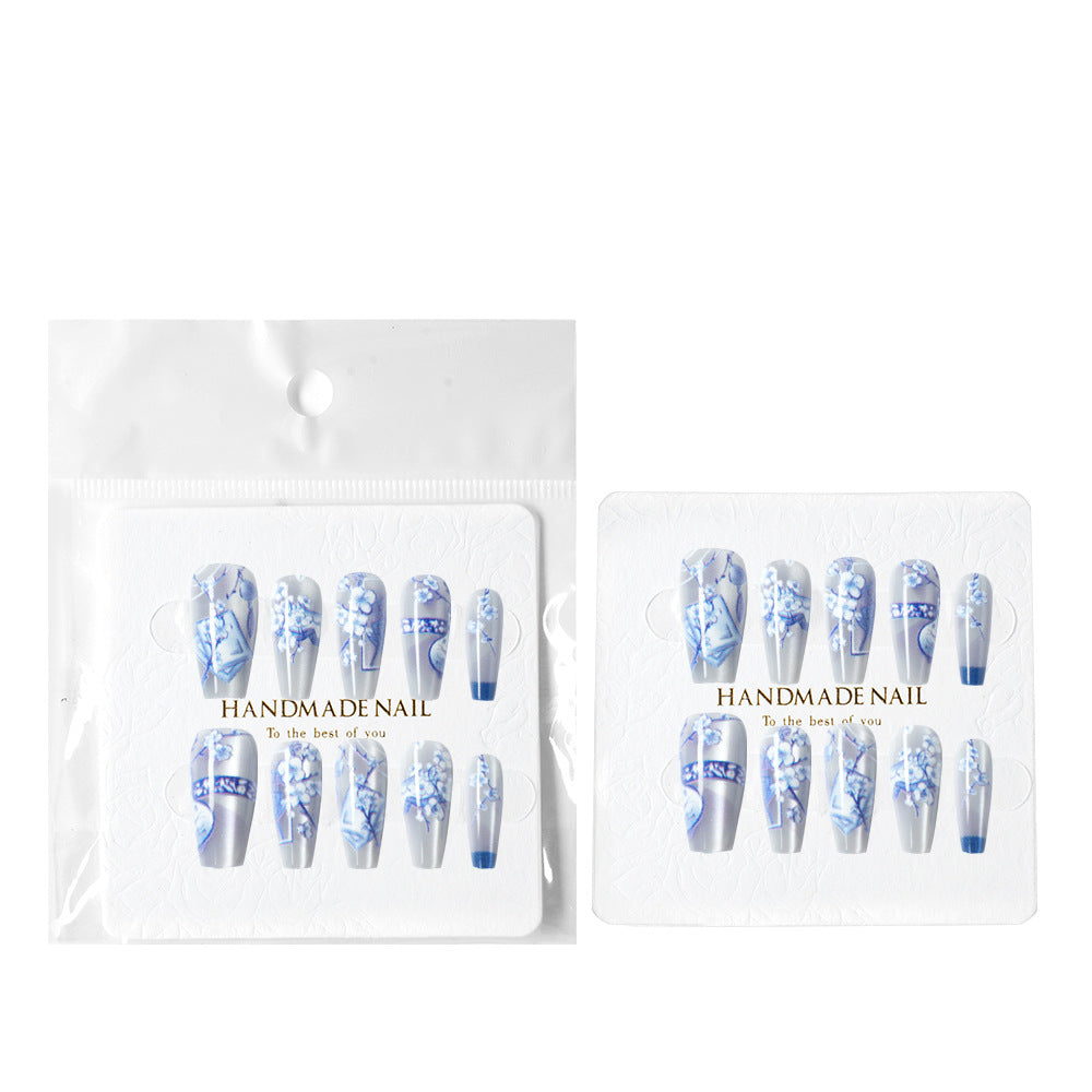 Künstlerisches florales langes Press-On-Nagel-Set Brehn