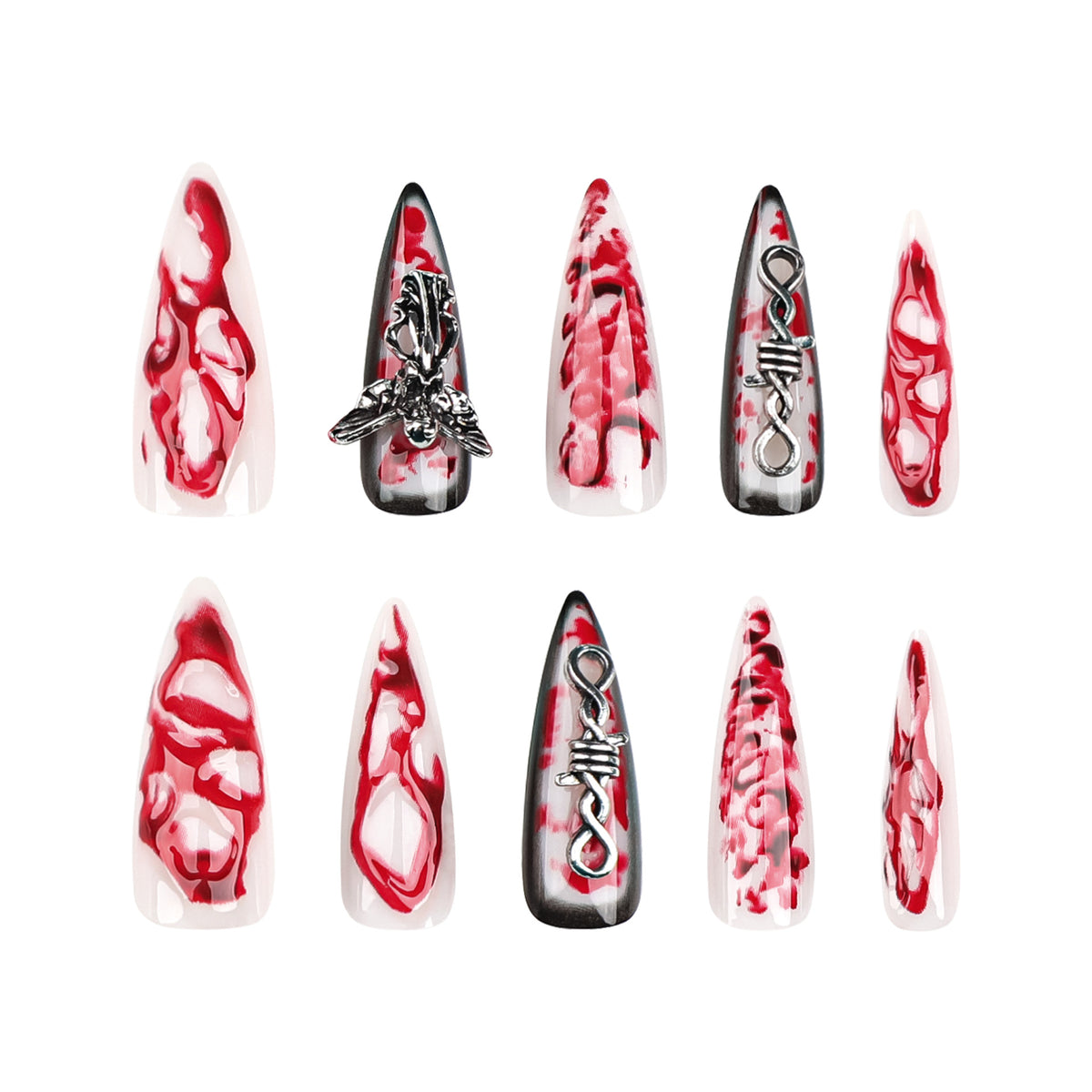 Kunstvolle Stiletto-Nägel mit Blut-und-3D-Design Brehn