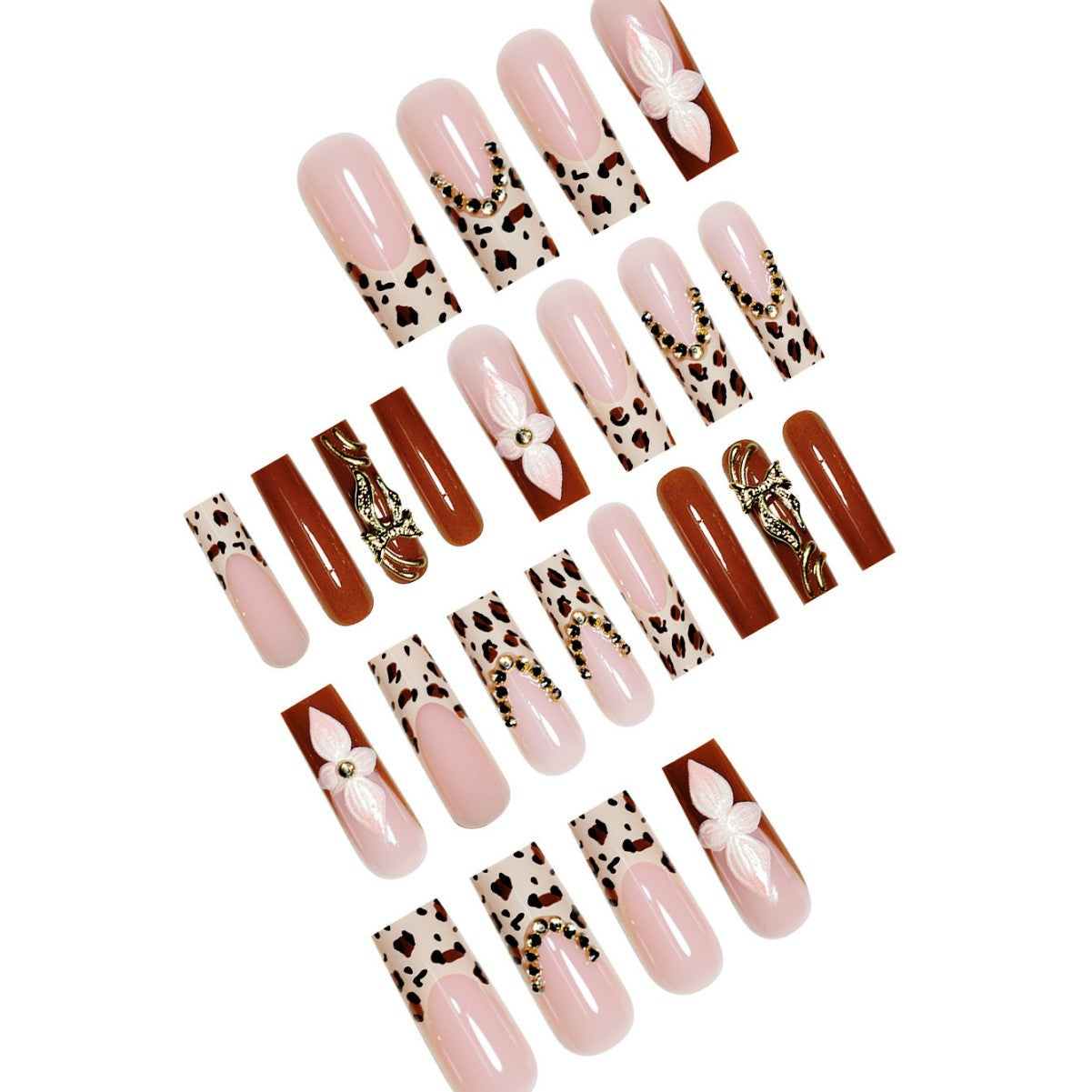 Künstlerische Lange Press-On-Nagelverlängerungen mit elegantem floralen Design Brehn