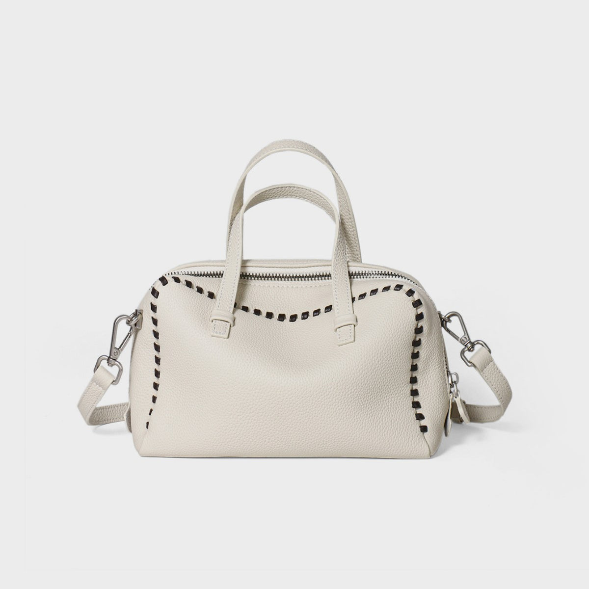 Gepunktetes Leder Top-Handle Crossbody Satchel mit Whipstitch-Besatz