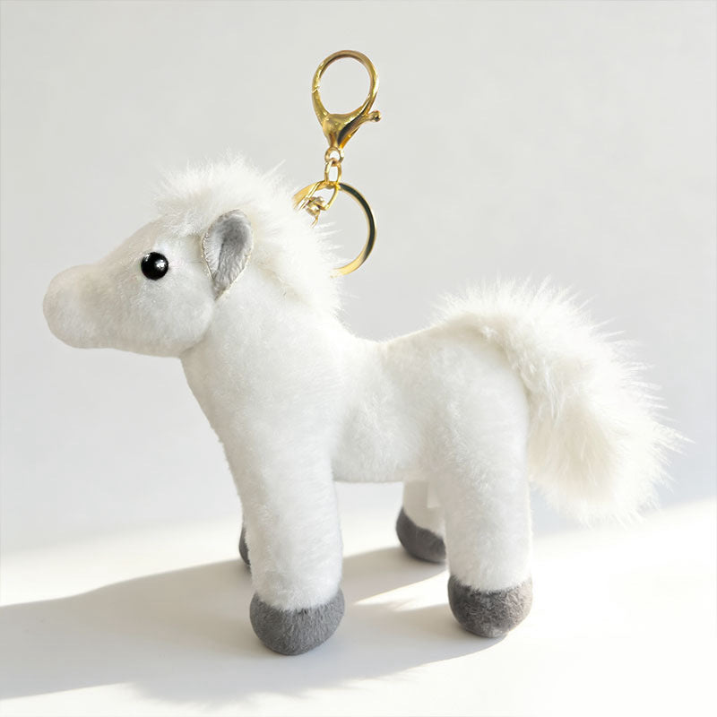 Plüsch Pony Schlüsselanhänger Tasche Charm mit Kunstfell Mähne und Metall-Karabinerhaken Brehn