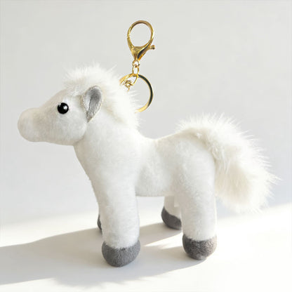 Plüsch Pony Schlüsselanhänger Tasche Charm mit Kunstfell Mähne und Metall-Karabinerhaken Brehn