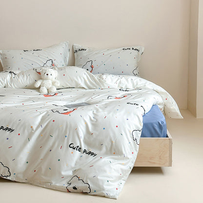 Cartoon Puppy Bedruckte Baumwollsatin Bettwäsche Set mit Kissenbezügen