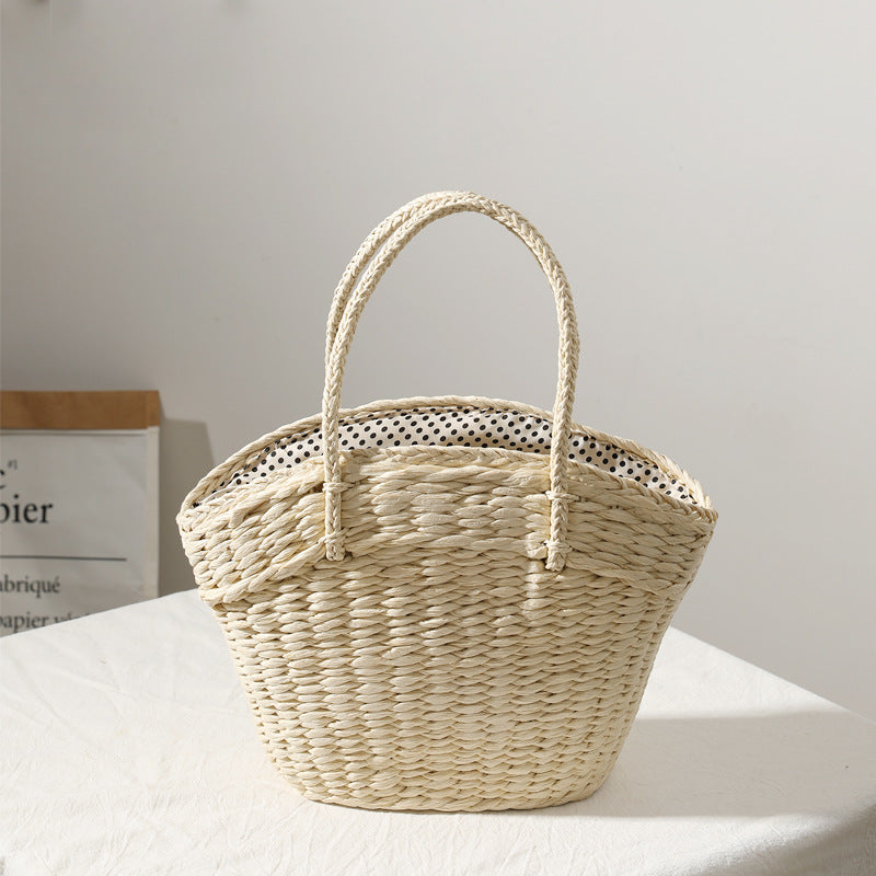 Geflochtene Strandtasche mit Gepunkteter Innentasche Brehn