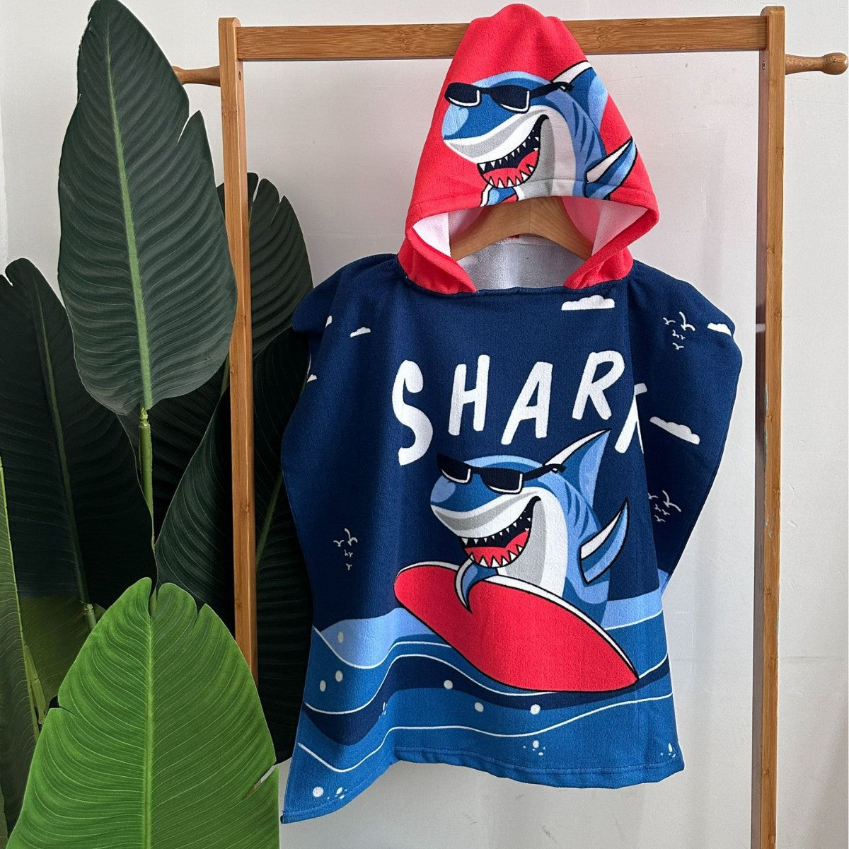 Kinder Haifisch-Design Kapuzenhandtuch Poncho Brehn