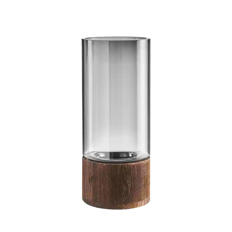 Hochwertige Glasvase mit Holzsockel Brehn