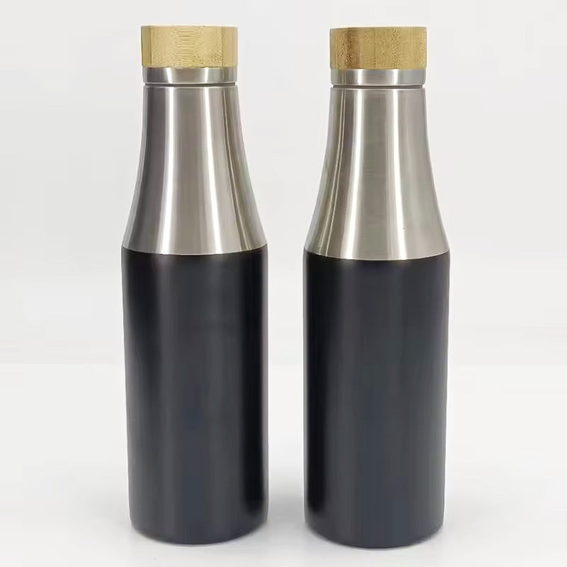 Damen doppelwandige Edelstahl Trinkflasche mit Bambusdeckel Brehn