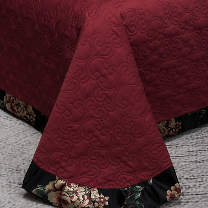 Luxus Satin Floral Jacquard Bettbezug Set mit gesteppter Kissenhülle & dekorativen Kissen