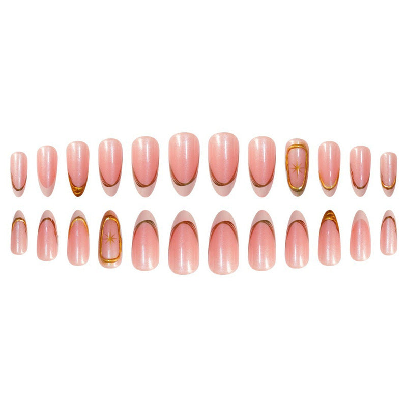 Premium glitzernde French Tip Press-On Nägel mit goldenen Akzenten Brehn