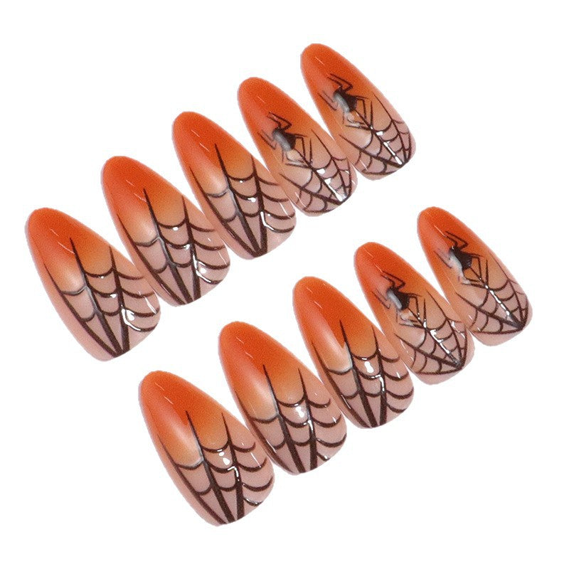 Halloween-Themen Stiletto Press-On Nägel mit Spinnennetz-Design Brehn