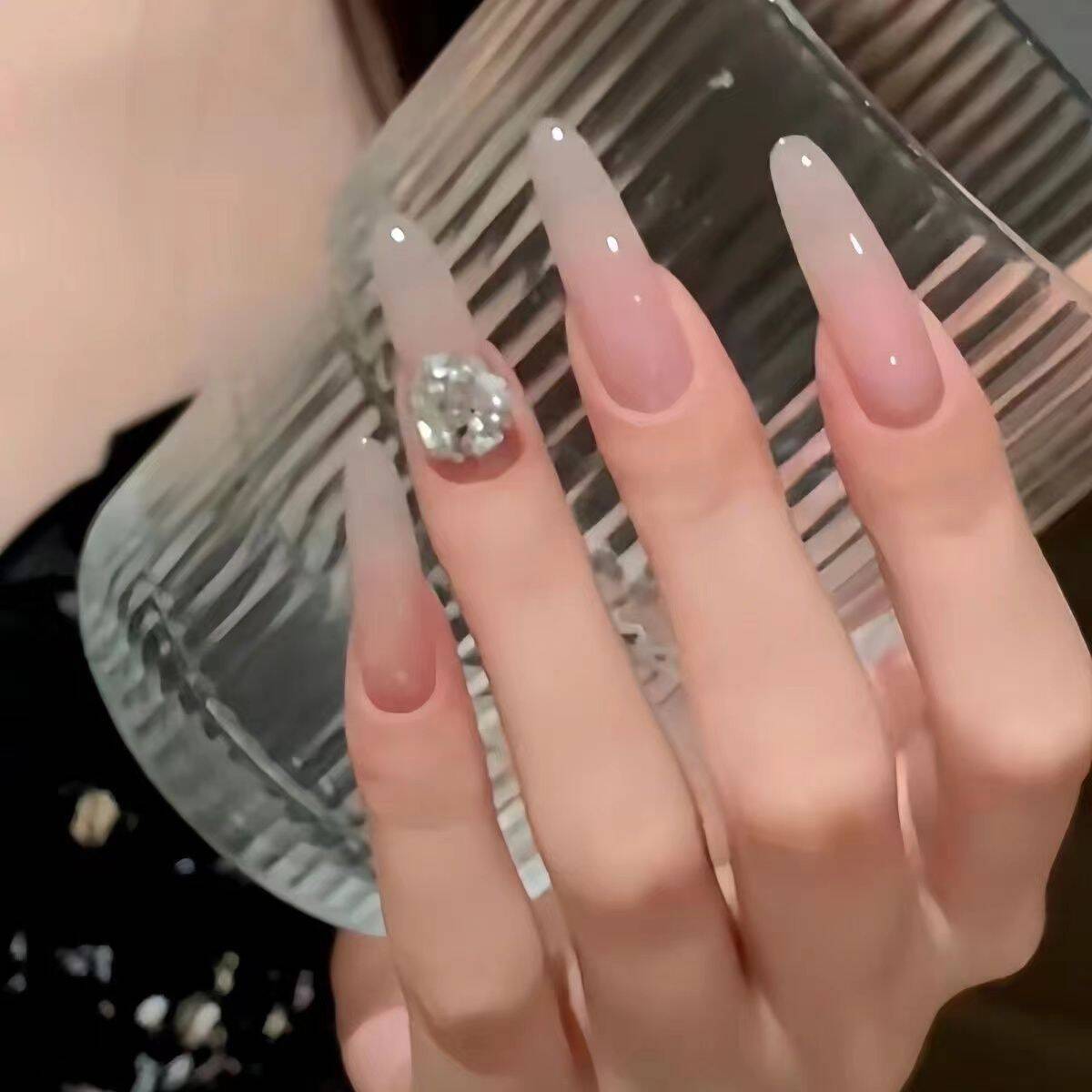 Elegante Ombre Lange Stiletto Drucknägel Brehn