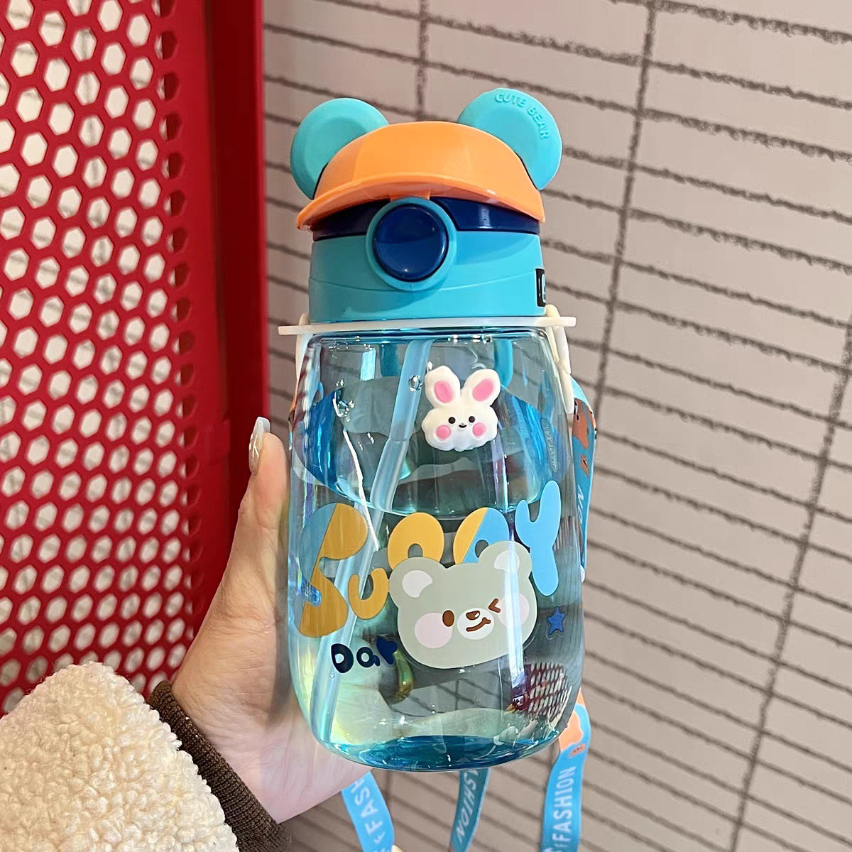 Damen Verspielte Kindertrinkflasche mit integriertem Strohhalm Brehn