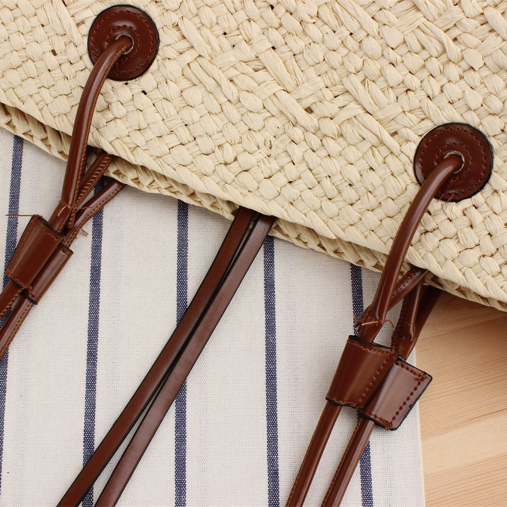 Handgefertigte Strandtasche mit Braunen Ledergriffen Brehn