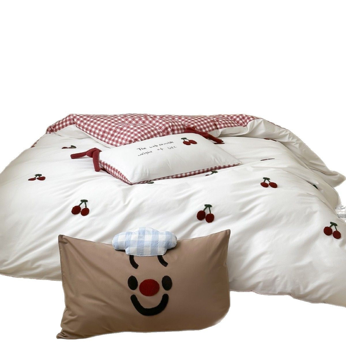 Kinder-Bettwäschegarnitur mit gestickten Sprenkelapplikationen, Kuschelkopfkissen und Wendefunktion