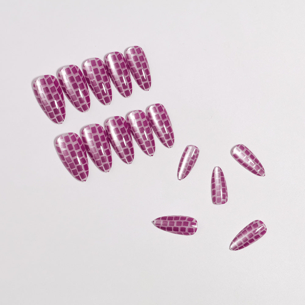 Glossy Stiletto Press-On Nails Set mit Reflective Design Brehn