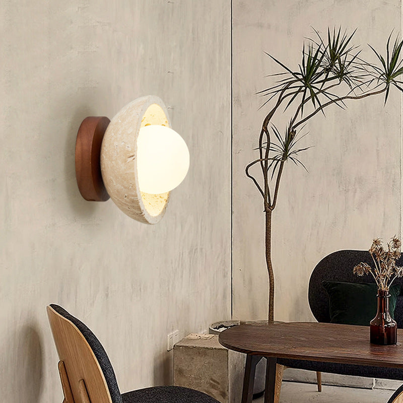 Brehn | Boho Travertin Naturstein LED Wandleuchte
