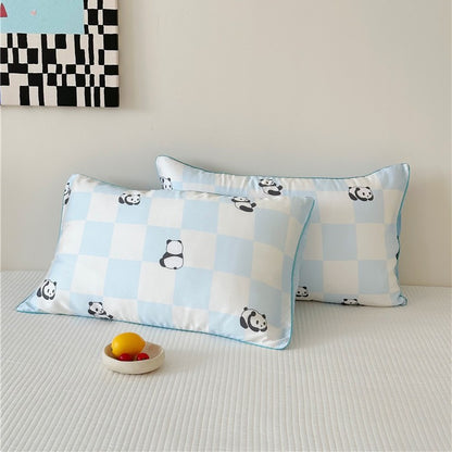 Kinder-Kissenbezug-Set aus Baumwollsatin mit Panda-Print und kariertem Design Brehn