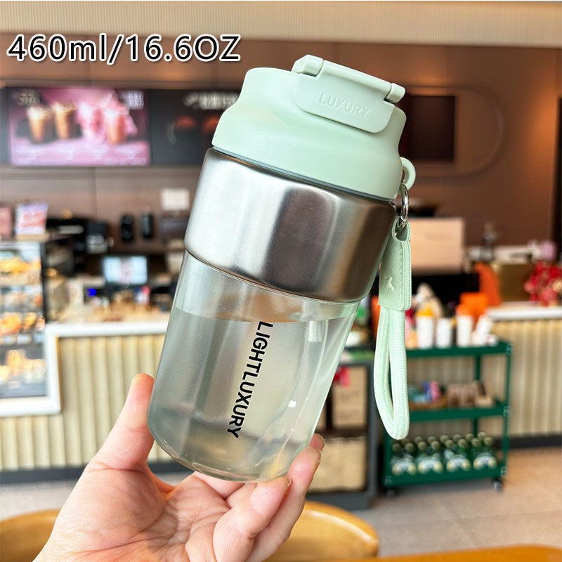 Damen isolierte Trinkflasche mit rutschfestem Silikonring und integriertem Strohhalm Brehn