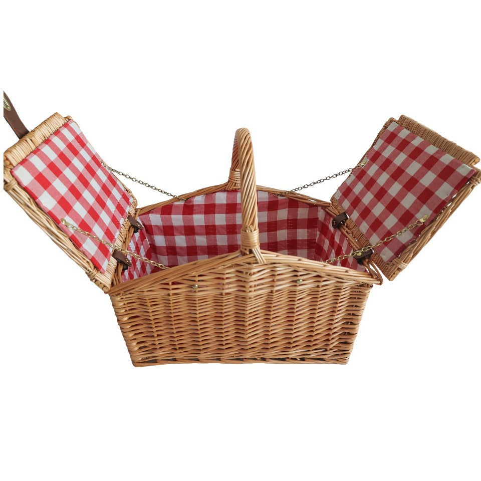 Damen Picknickkorb mit herausnehmbaren Fächern und stilvollem Karostoff Brehn