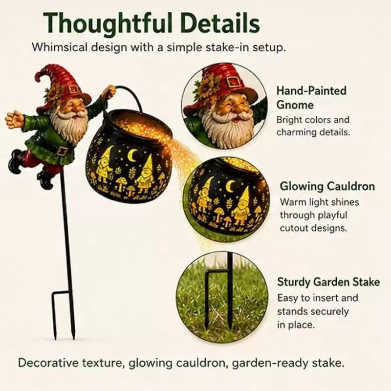 Dekorative Gartenzwergfigur mit Kessel Brehn