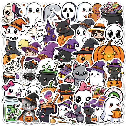Kawaii Halloween Vinyl-Sticker-Set Wasserdichtes, abziehbares Aufkleberpack für Laptop, Scrapbooking und Geschenkdeko
