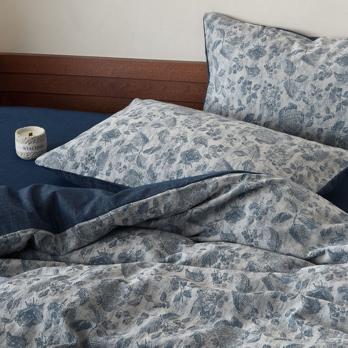 Gepflegter Leinenmischung Botanischer Jacquard Bettbezug und Kissenbezug Set