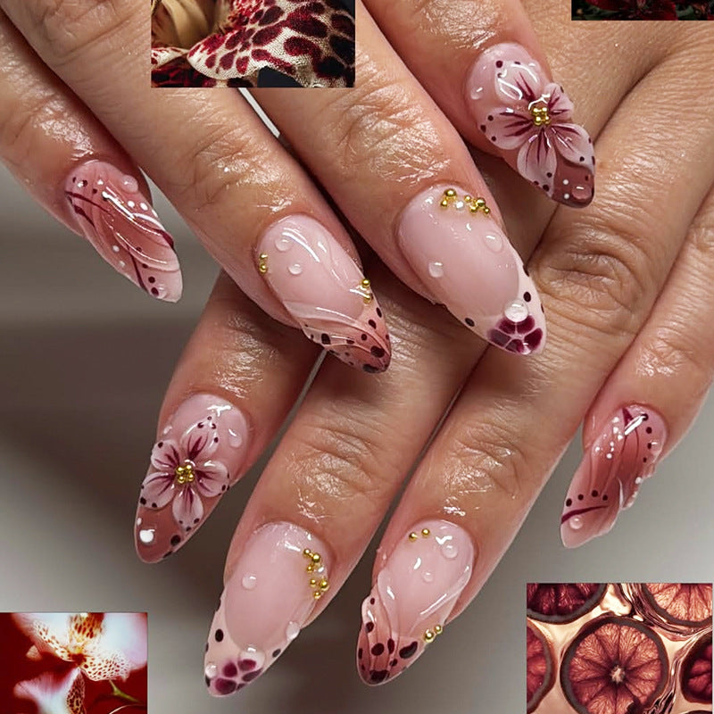 Premium Dekorative Florale Press-On Nagelspitzen Brehn