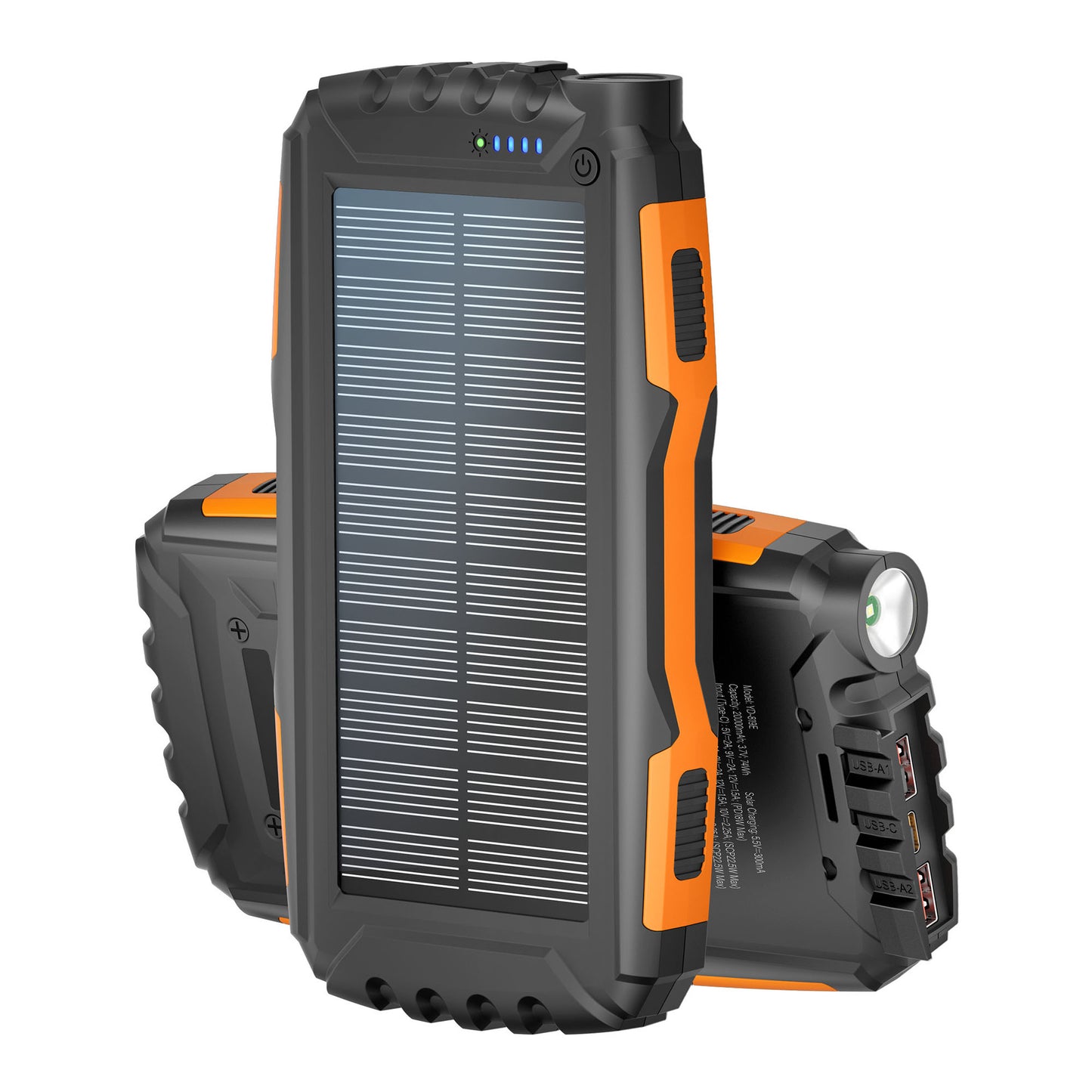 Solar-Powerbank mit Integrierter LED-Taschenlampe und Mehrfachen Ladeanschlüssen Brehn