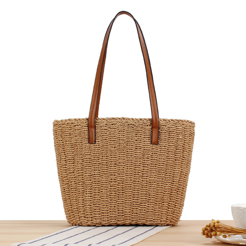 Handtasche Aus Natürlichem Geflecht mit Ledergriffen Brehn