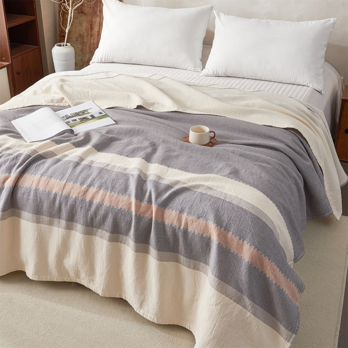 Wendbare Florale Jacquard Baumwolle Überwurf Decke Bettüberwurf