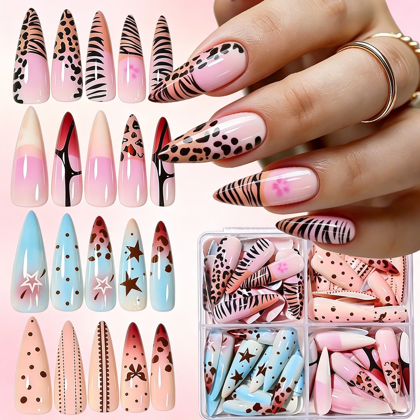 Künstlerisches Langes Stiletto Press-On Nagelset Brehn