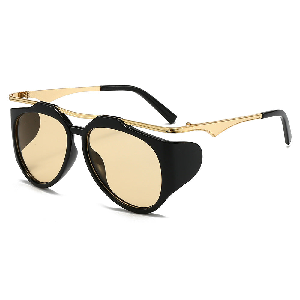 Damen Modische Sport-Sonnenbrille mit Oversized-Rahmen und goldenen Akzenten Brehn