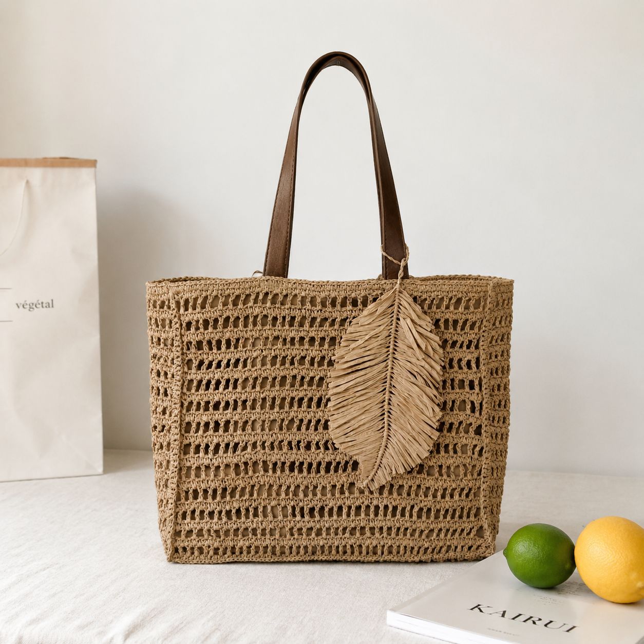 Makramee Strandtasche mit Lederakzenten Brehn