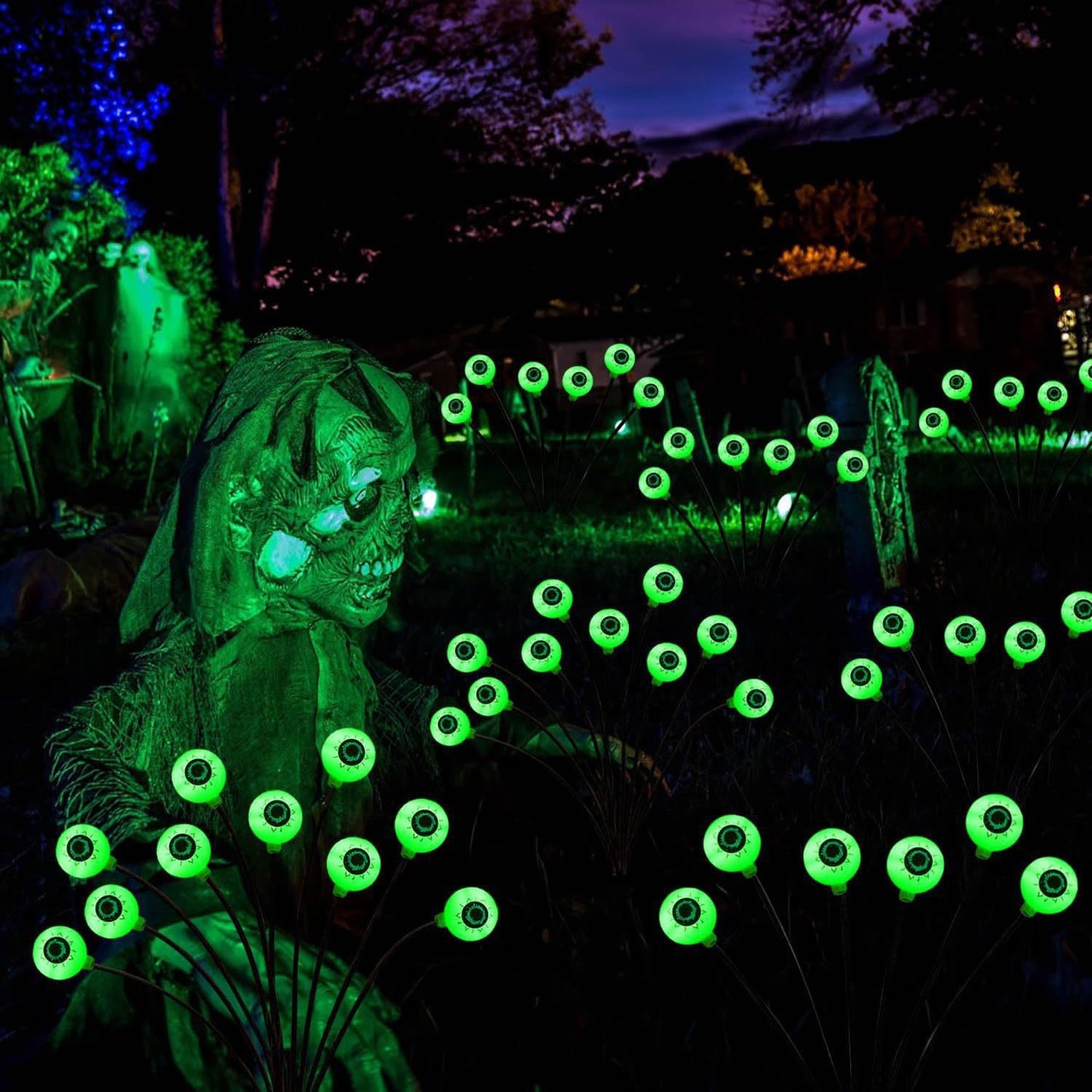 Glühende Augenball-Gartenstecker-Set mit Solar-LED und flexiblen Stielen Brehn