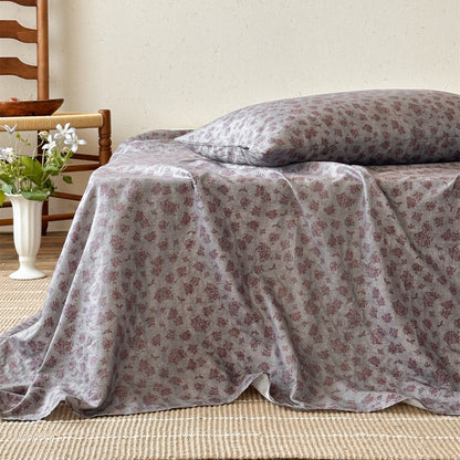 Gegerbete Leinenmischung Floral Bettüberwurf und Kissenbezug Set