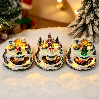 Bewegliches Weihnachtsdorf mit Lichtern und Schneemann Brehn