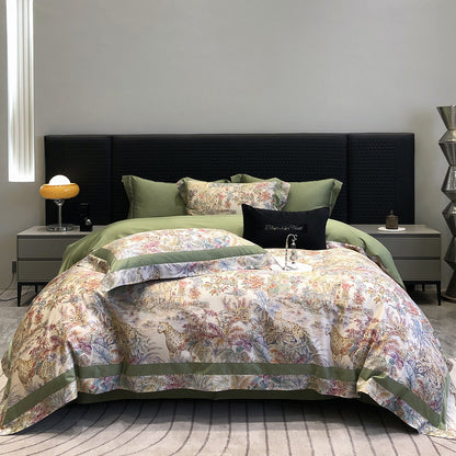 Luxuriöses Baumwollsatin-Bettwäsche-Set mit Tier-Toile-Motiv und Satinkante