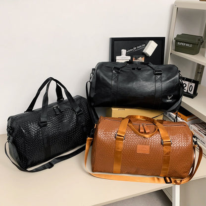 Elegante Woven Leather Duffle Bag