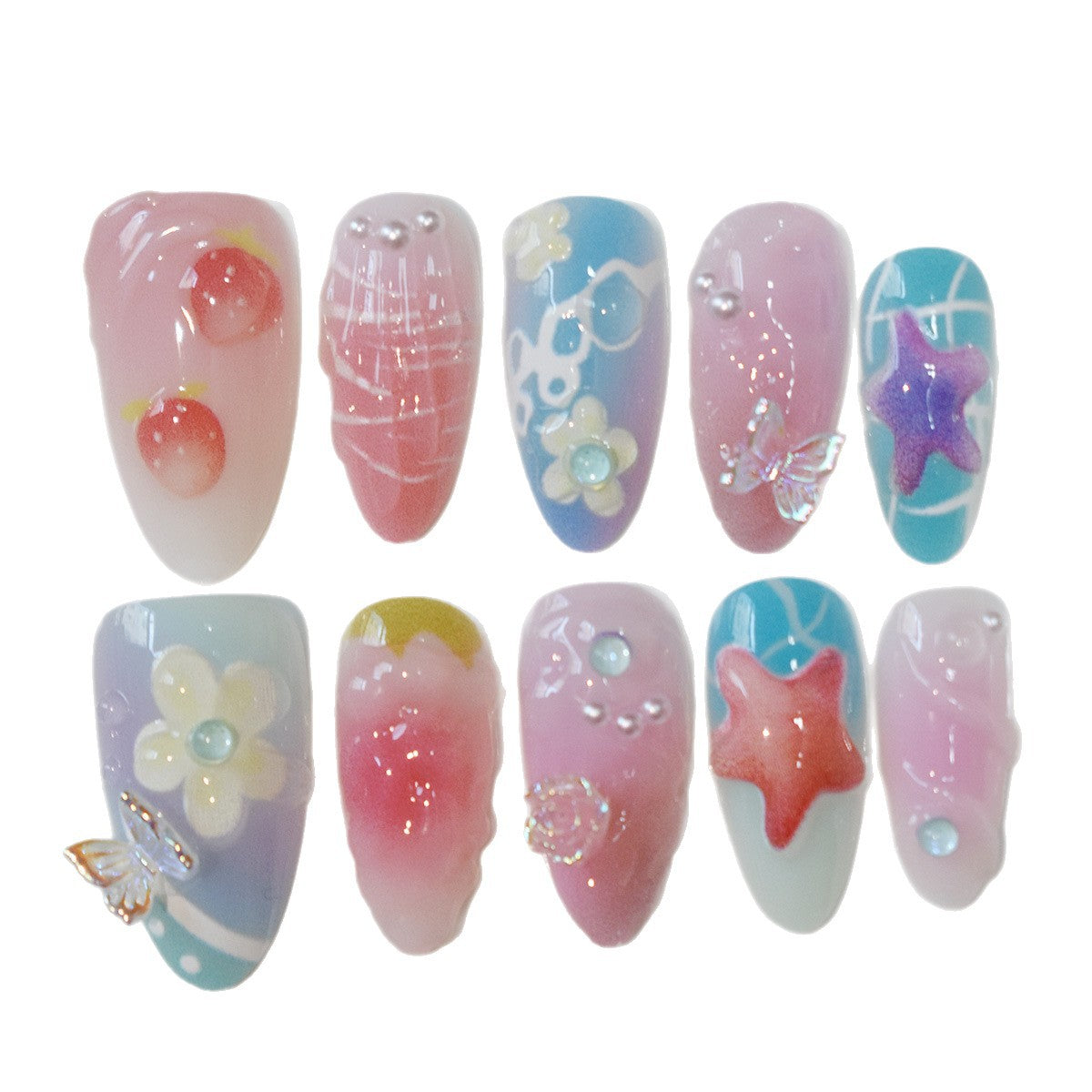 Künstlerische Meeres-Themen Press-On Nail Art Brehn