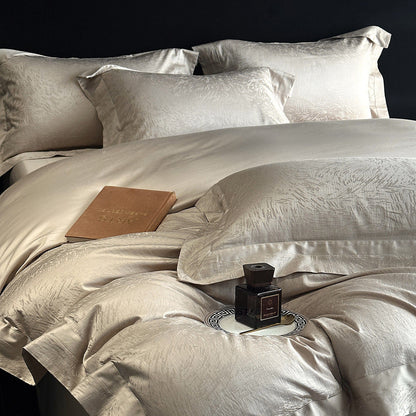 Umkehrbare strukturierte Sateen-Jacquard Bettbezugset mit Satin Saum und Kissenbezügen