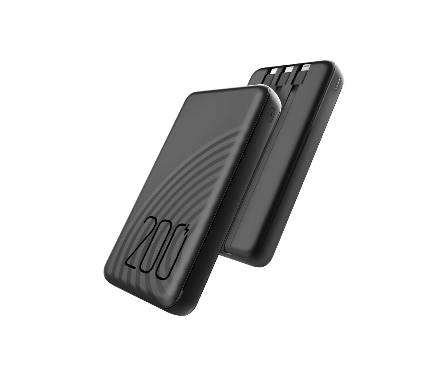 Hochkapazitäts-Wireless-Powerbank mit integrierten, ausziehbaren Ladekabeln und LED-Batterieanzeigen Brehn