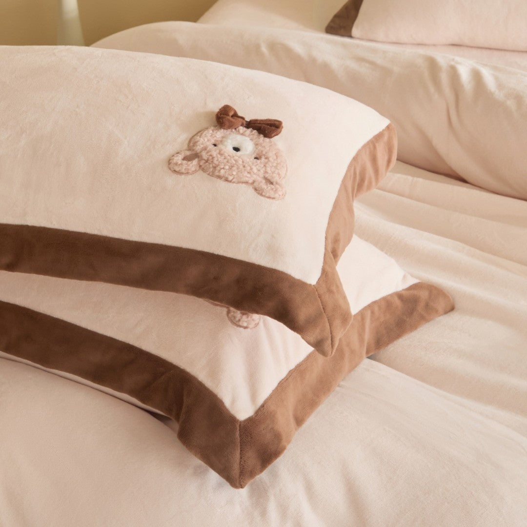 Plüsch Teddy Applikation Baumwolle Bettbezug Set